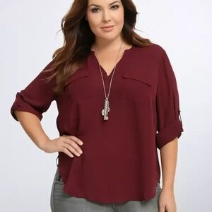 Torrid Georgette Pullover Blouse Women’s Burgundy V-Neck Blouse 3X